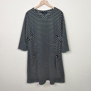 Lane Bryant Women's Black White Striped 3/4 Sleeve Shift Dress Size 18/20